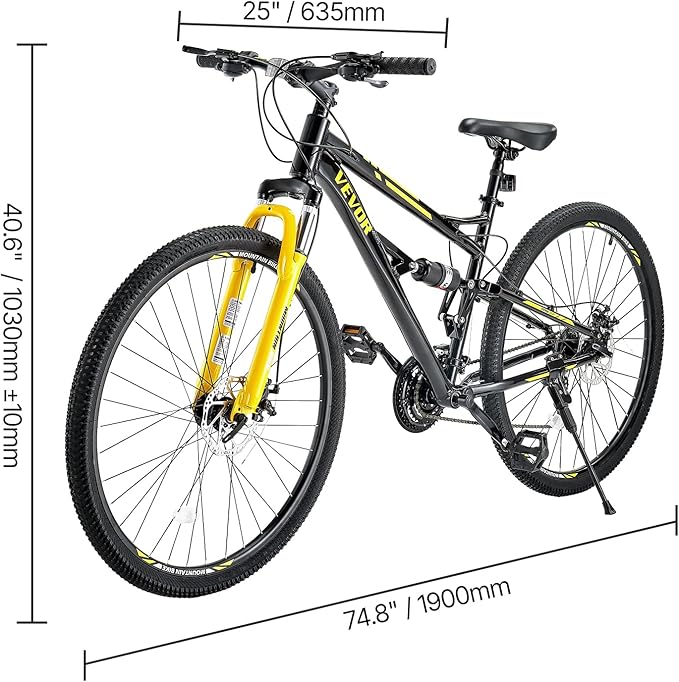 VEVOR Mountain Bike for Men/Women, 20"/26"/29" Sizes, 7/21/24 Speed Twist Shifting, Front or Dual Suspension, Dual Disc Brakes, Comfort Saddle, Sleek Colors