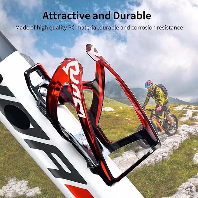 Bike Water Bottle Cage, Universal Drink Holder - Durable Ultralight Plastic Bottle Holder for Cycling, MTB, Road & Mountain Bikes, 2 Pack - Black Red