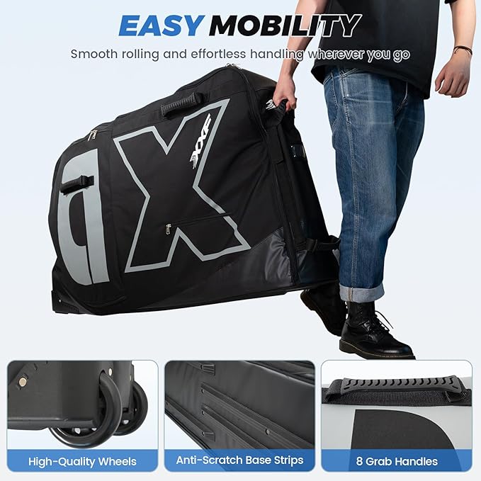 Bike Travel Case & Bike Travel Bag - Bicycle Pro Transport Equipment for Air Flights - Oversized Capacity, Waterproof Fabric with 4 Aluminum Support Bars, Wheel Protection Tubes & YKK Zippers