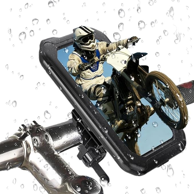 Motorbike Phone Holder Waterproof with USB Sockets - 360° Rotatable Adjustable Bike Phone Mount with Fully Enclosed Design, Access for 4-7" Smartphone