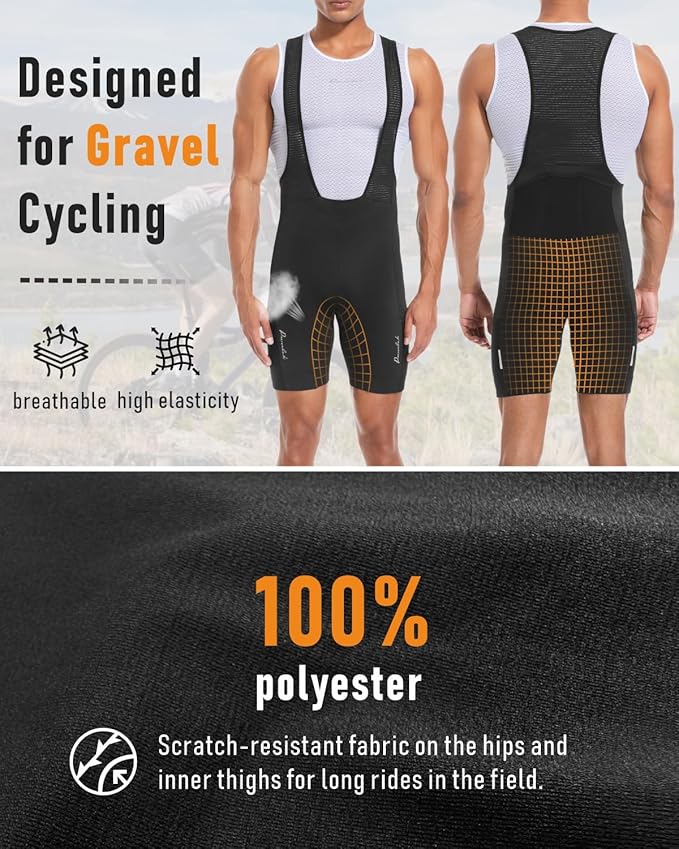 Przewalski Men's Cycling Bib Shorts for Gravel Bike, 4D Padded Biking Bib Shorts Riding Bicycle Tights