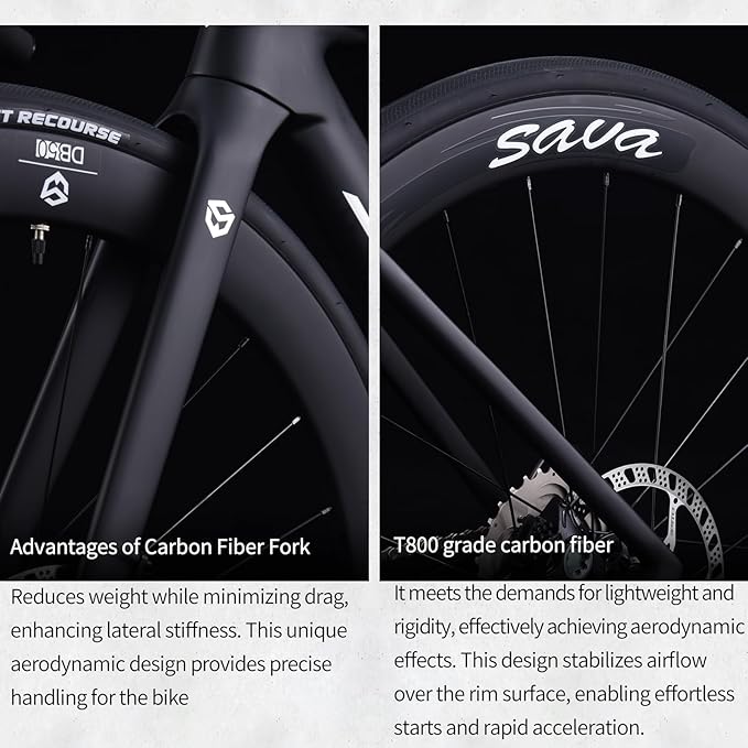 SAVADECK A7L Carbon Road Bike, T800 Carbon Fiber Frame 700C Racing Bicycle with Shimano 105 R7100 24 Speed Groupset and Hydraulic Disc Brake, Ultra-Light Carbon Bike for Man and Women