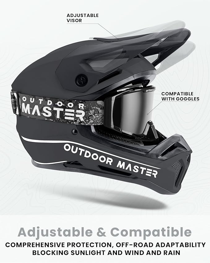 OutdoorMaster Full Face Mountain Bike Helmet for Men & Women - Durable, Impact Resistant, Ventilated, Adjustable Visor - Downhill Race BMX MTB Helmet