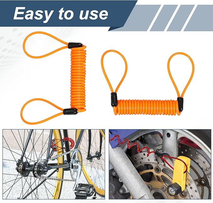 2-Pack Disc Lock Security Steel Cable, 59inch/1500mm PVC Coated Spring Reminder Wire Anti-Theft Rope for Outdoors Protection/Bicycle U-Lock, Motorcycle Reminder Cable [Orange]