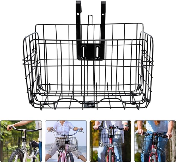 SUPVOX Bike Basket Front and Rear Folding Bicycle Basket, Black 990g Lightweight Portable Handlebar Storage for Mountain and City Bikes, Sturdy Cycling Accessory for Outdoor Riding