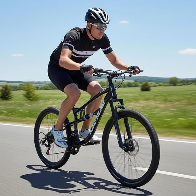 24/26/27.5 Inch Wheel Mountain Bike, 21 Speed MTB Bike with Full Suspension, Steel Frame and Dual Disc Brakes, Adult Mens Outdoor Cycling Mountain Bicycle