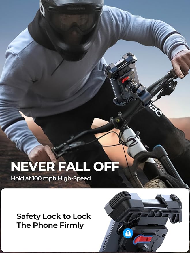 Motorcycle Phone Mount Holder, [Ultra-Stable][7 inch Phone Friendly] Bike Holder Handlebar Cell Clamp Harley Accessories for iPhone 16 15 14, 4-7" Smartphones