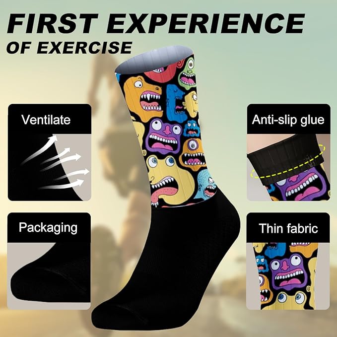 Cycling Socks Athletic Crew Socks Breathable Cushioned Compression Running Hiking Socks For Mens Womens