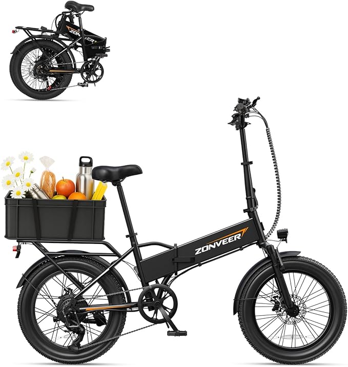 Folding Electric Bike, 48V 10.4AH Large Removable Battery E Bike, 28 MPH, 50 Miles Max Range, 20" Fat Tire Electric Bike for Adults, Adult Electric Bicycles for Commute