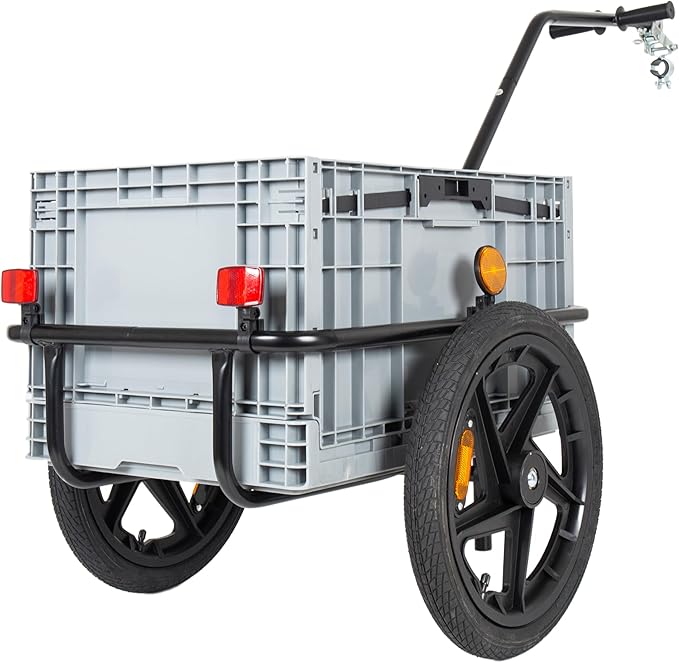 Lightweight Bicycle Trailer, Foldable Bike Cargo Trailer with Universal Hitch, Portable Bicycle Trailers with Removable Box and Waterproof Cover, for Camping, Groceries, 88 LBS Load Capacity, Gray