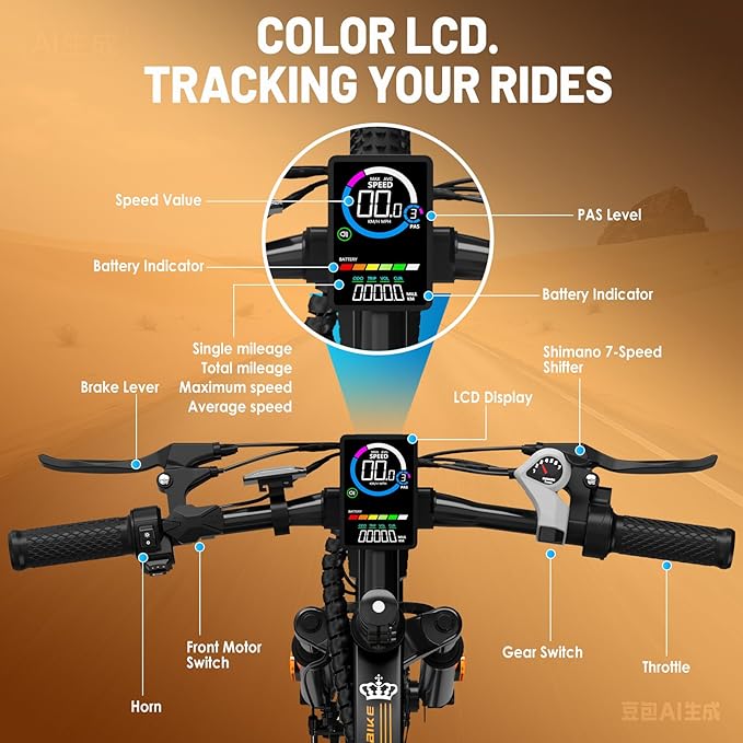 Electric Bike for Adults 750W Peak Motor, 26 Inch Mountain E-Bike with 48V Removable Battery, 7-Speed, Front Fork Suspension, Commuter Electric Bicycle with 25MPH and 40-55Miles PAS Range