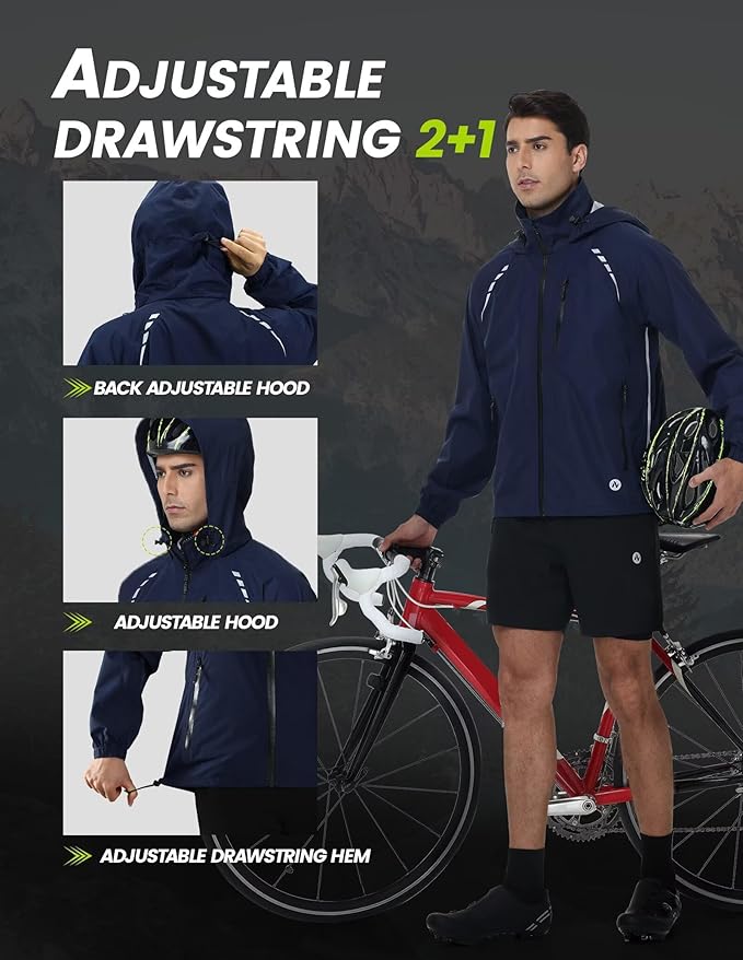 Nepest Cycling Rain Jacket Mens Waterproof Lightweight Packable Biking Windbreaker with Hood Raincoat for Running Hiking