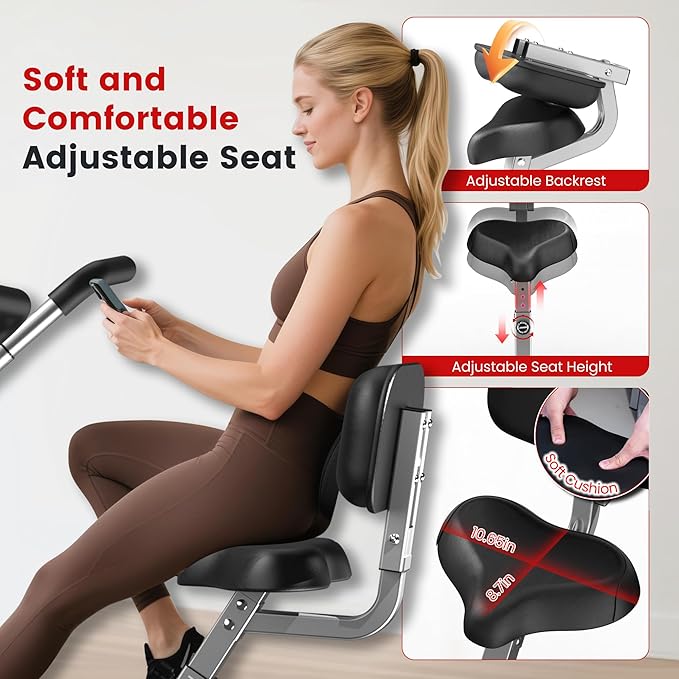 Foldable Exercise Bike, Multifunctional Indoor Stationary Bikes for Home with 8-Level Magnetic Resistance, Quiet Workout Bike with Arm Resistance Bands, LCD Monitor, 300LBS Capacity