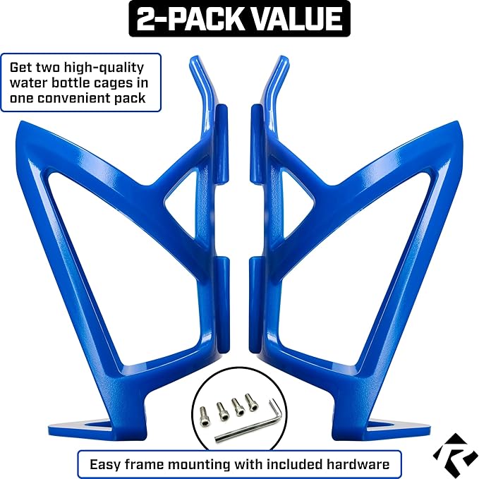 Revere Ultra-Light Bike Water Bottle Holder – Durable Bicycle Bottle Cage for Road, MTB, & Mountain Bikes – 2-Pack with Screws & Installation Tool – Premium Cycling Accessories (Blue)