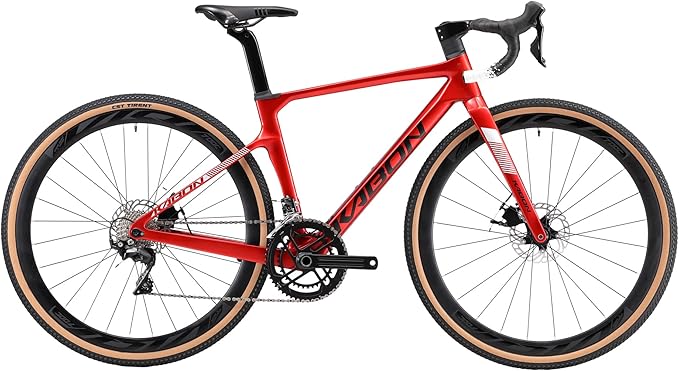 KABON Carbon Gravel Road Bike, T800 Carbon Fiber Frame 700C Road Bike with 18 Speeds Drivetrain, Integrated Carbon Handlebar, Disc Brakes Racing Bicycle for Adult Unisex