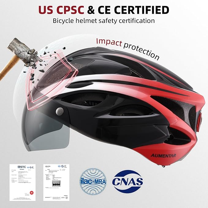 Adult Bike Helmet, Bicycle Helmet with Rear LED Light & Detachable Magnetic Goggles,Cycling Helmet Adjustable for Men Women Mountain & Road