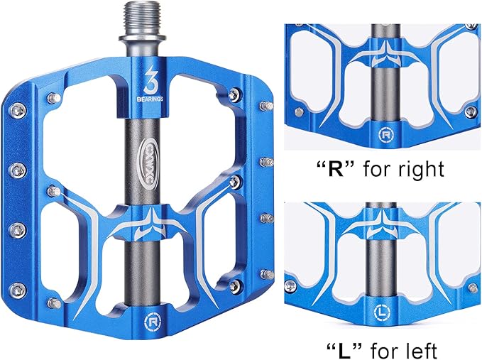 Road/Mountain Bike Pedals - 3 Bearings 9/16” Aluminum Alloy Bicycle Pedals - Mountain Bike Pedal with Removable Anti-Skid Nails