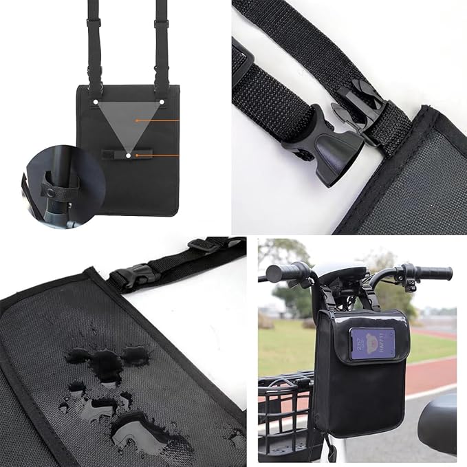 Electric Scooter Bag Storage Pouch Handlebar Attachement Large Capacity with Waterproof Phone Holder Pocket Front Hanging Bags Organizer for Bike Handle Bar eBike Motorcycle Bicycle Escooter