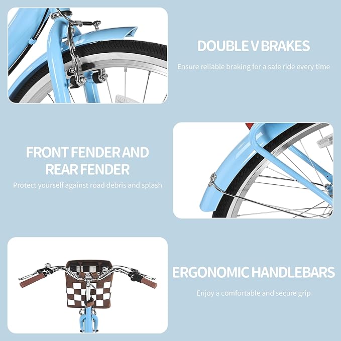 Foldable Beach Cruiser Bike for Women, 24/26 Inch Folding Bikes for Women, 7 Speed Commute Bike with Basket Adult Womens Bicycles Folding Cruiser Bikes for Adults, City Commuting's Bicycle