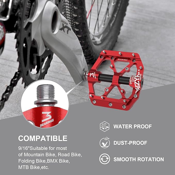 MZYRH Road/Mountain Bike Pedals,Lightweight 3 Bearings Bicycle Pedals,9/16” Aluminum Alloy Flat Pedals for Road Mountain BMX MTB Bike