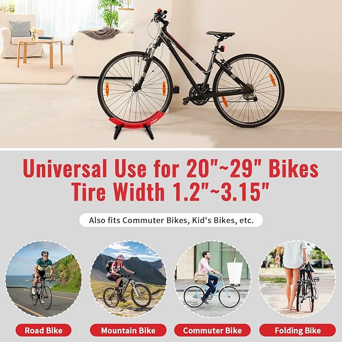 WILDKEN Bike Stand, Bike Stand Floor for Home/Garage Adjustable Bicycle Stand Bike Parking Rack Fit Road Bike, Mountain Bike, MTB, BMX, Commuter Bike, Kids Bike, Scooter (Red)