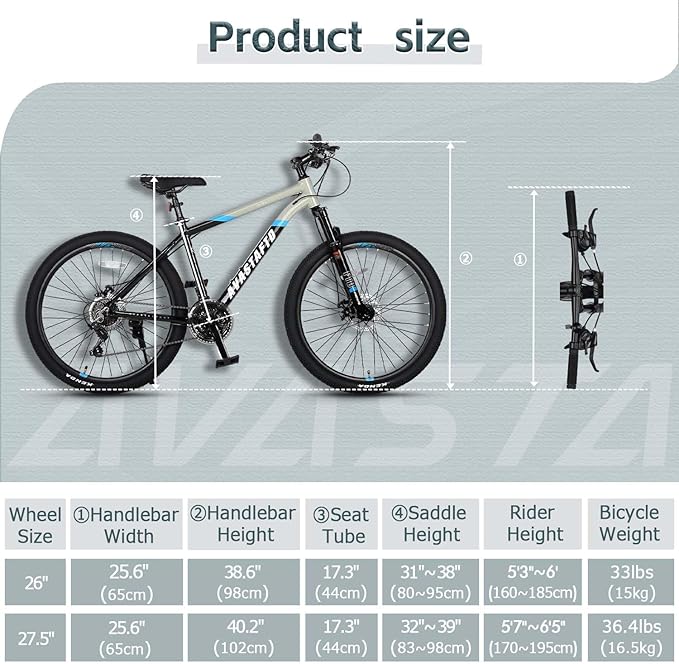 AVASTA Earth 26 27.5 inch Mountain Bike with 21-Speed, Aluminum Frame, Dual Disc Brake, Comfortable Saddle, Multiple Colors