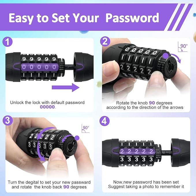 NDakter Bike Lock, 5 Digit Combination Heavy Duty Anti Theft Bicycle Chain Lock, 2.62/3.2/4.27/5/6Ft Long, High Security Resettable, Suitable for Bike, Scooter, Door, Gate, Fence-4/6mm Thick