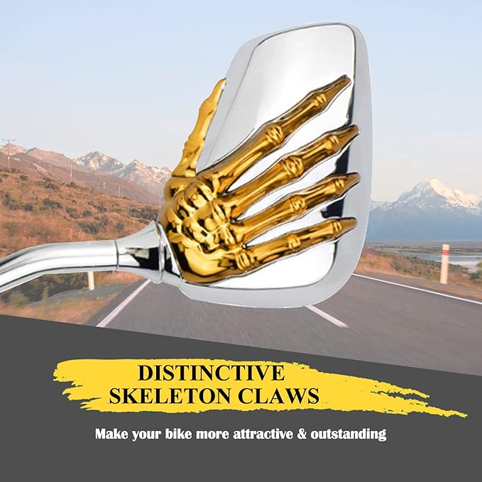 Pairs of Distinctive Skull Skeleton Hand Bicycle Mirror, Rearview Side Mirror Handlebar Mirror Mount Holder Clamp Adaptor 10mm for Scooter Moped Bike Standard Bike Motorcycle