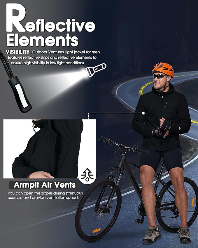 Outdoor Ventures Men's Packable Rain Jacket Waterproof Lightweight Raincoat with Hood Windproof Cycling Jackets