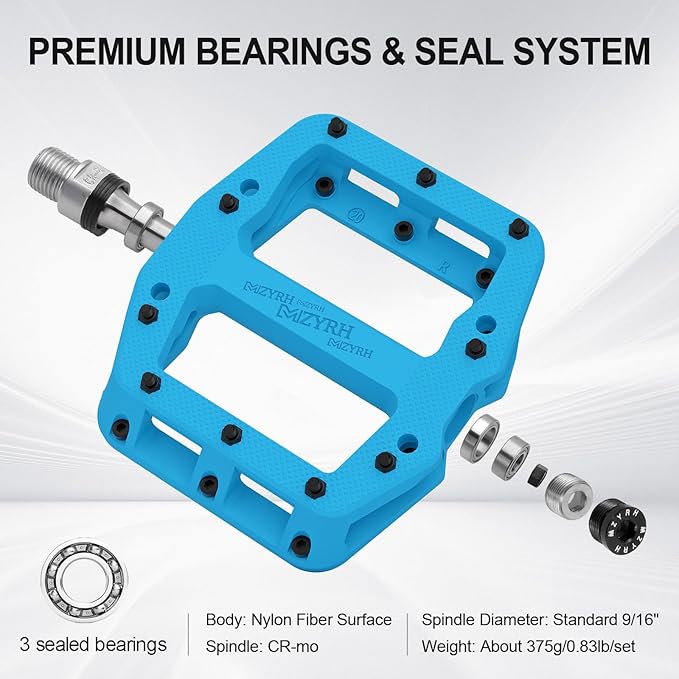 MZYRH Mountain Bike Pedals 9/16" 3 Sealed Bearings Lightweight Non-Slip Nylon Fiber Bicycle Platform Pedals for Road BMX MTB