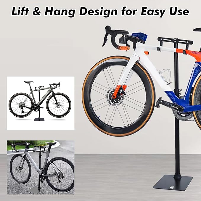 Bike Stand Floor Parking Bike Rack – Foldable Bicycle Stand Storage Holder for MTB & Road Bikes – Fits up to 2.4" Tires – Floor Rack for Indoor Garage