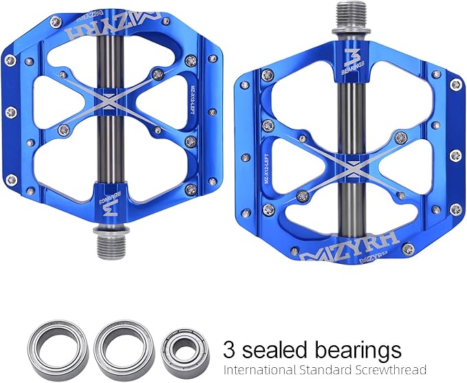 MZYRH 3 Bearings Mountain Bike Platform Pedals - Flat Alloy 9/16" Non-Slip Bicycle Pedals
