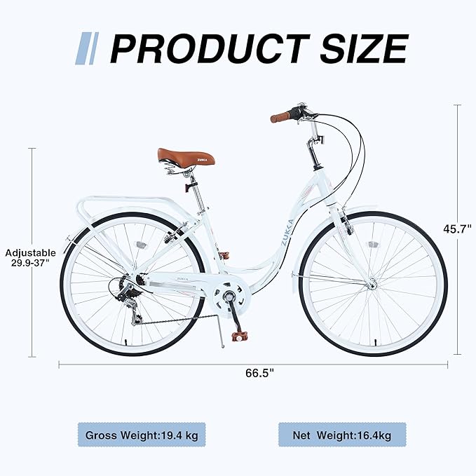 Commuter Bicycle, 26 Inch Ladies Bicycle for Adult, 7-Speed/High-Carbon Steel/Front & Rear Fenders, Ergonomic Upright Design Multiple Colors