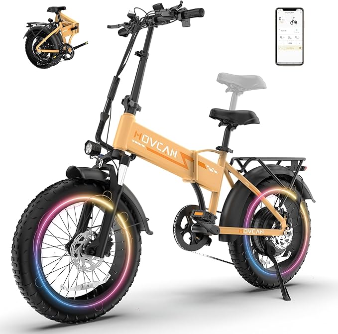 Movcan Q20 Folding Electric Bike, 52V 15.6Ah Removable Concealed Battery 20” Fat Tire Dirt Bike,1500W Motor 30 MPH Top Speed E Bikes, 7 Speed Dual Hydraulic Brake Electric Bikes for Adults