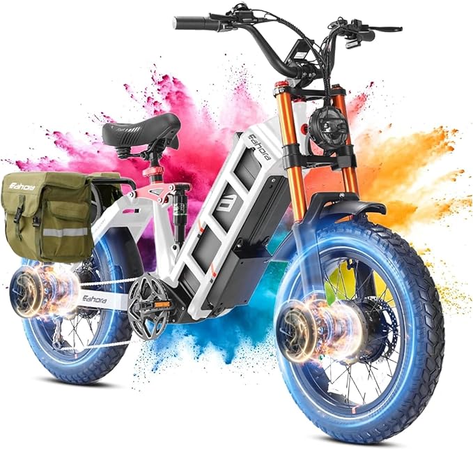 2026 eAhora Juliet Pro 2 EBike - Dual Motor 5400W/1200W 30-43MPH 60V 70Ah 200Mile Long Range Electric Bike for Adults, 20'' Fat Tire Fast Electric Mountain Bike Full Suspension Electric Bicycle