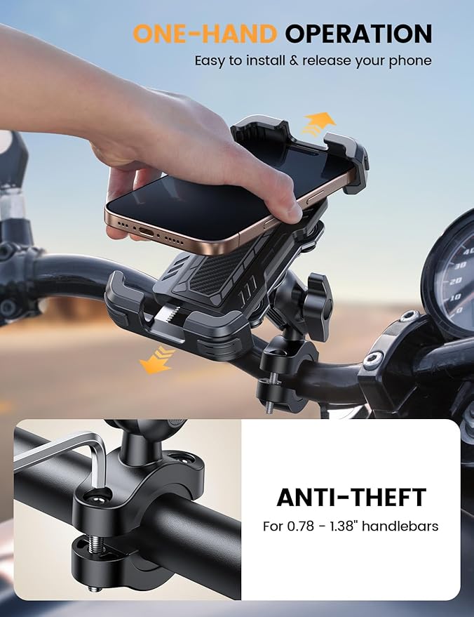 Lamicall Motorcycle Phone Mount Holder - [Metal Extension Arm] [Dual Vibration Dampener] Bike Cell Phone Mount, Bicycle Handlebar Phone Clamp, Gifts for iPhone 16 15 14 Pro Max, 4.7-6.7" Phones