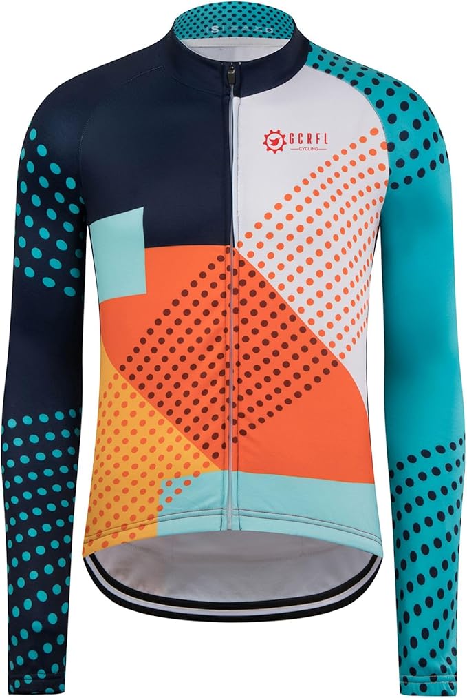 GCRFL Men's Cycling Jersey Long Sleeve Biking Shirt with 3+1 Zipper Pocket Breathable Quick Dry Bicycle Jersey