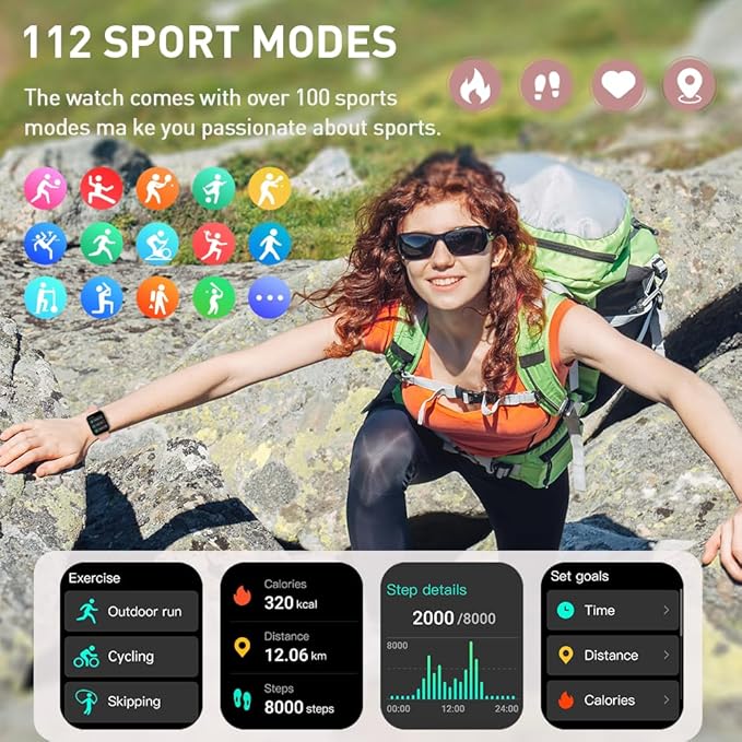 Smart Watch(Answer/Make Call), 1.96" HD Smartwatch for Men Women, 2026 New Fitness Watch with 112+ Sport Modes, Heart Rate, Sleep Monitor, Pedometer, IP68 Waterproof Activity Tracker Pink