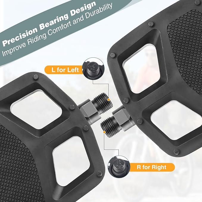 9/16 Inch Bike Pedals, Non-Slip Wide Platform with Reflective Strips, Compatible with Mountain Road BMX E-Bikes