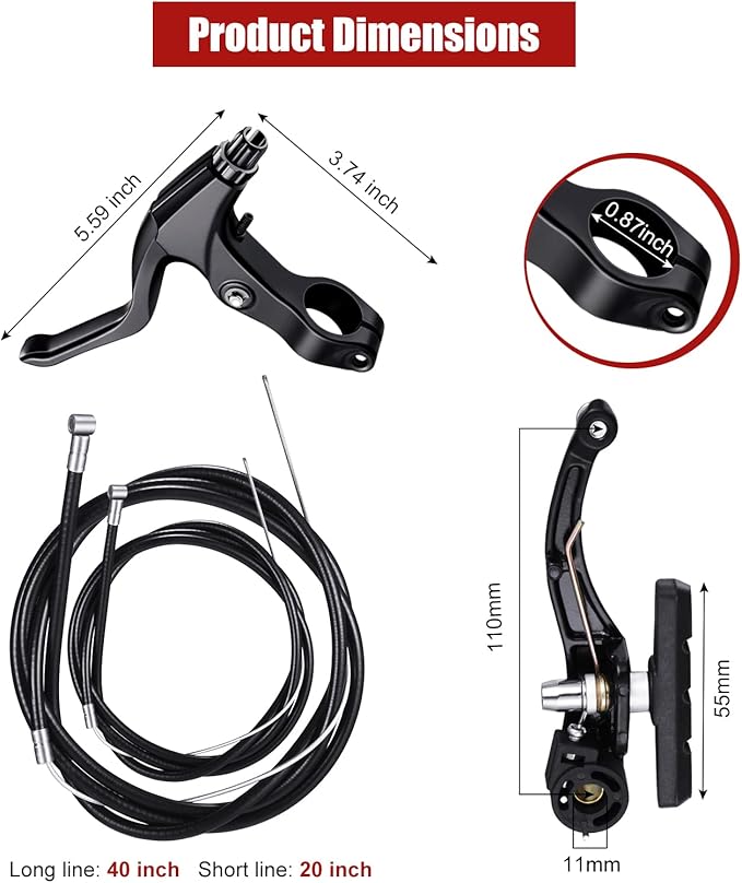 Complete Bike Brake Set, Black Front and Rear Bike MTB Hybrid Brake Inner and Outer Cables and Lever Kit Includes Callipers Levers Cables Black