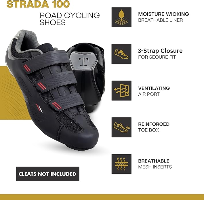 Tommaso Strada Mens SPD & Peloton Shoes—2 in 1 Cycling Shoes—Install Your Own Delta or SPD Cleats for Spin Bikes, Indoor Cycles or Most Mens Bicycles—Explore Bike Accessories