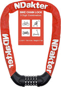 NDakter Bike Lock, 5 Digit Combination Heavy Duty Anti Theft Bicycle Chain Lock, 2.62/3.2/4.27/5/6Ft Long, High Security Resettable, Suitable for Bike, Scooter, Door, Gate, Fence-4/6mm Thick