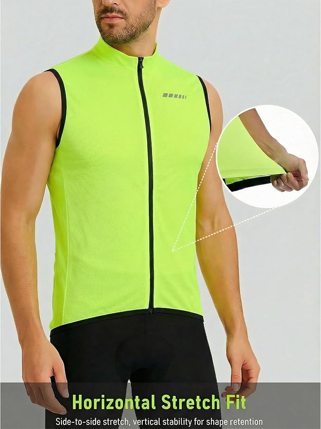 qualidyne Men’s Sleeveless Cycling Jersey, Full Zip, Quick-Dry Breathable Lightweight Knit, 3 Rear Pockets