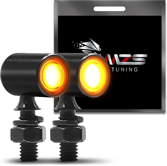 MZS Motorcycle Front LED Turn Signals, Amber Light Mini Brake Tail Light Blinkers, Minimalist Design, Universal 6mm Screw, Compatible with Most Family Motorcycles