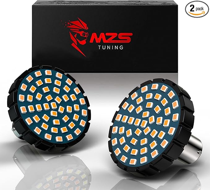 MZS 1156 Rear Motorcycle LED Turn Signals, Amber Upgraded LED Beads 2" Bullet Style Single Contact Compatible For Most Family Motorcycles-Pack of 2
