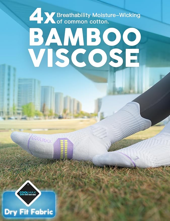 Womens Coolmax Bamboo Viscose Compression Running Crew Socks, Moisture-Wicking Anti-Blister Hiking&Gym Athletic