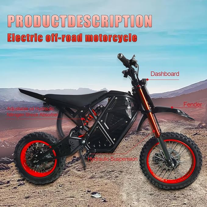 Electric Dirt Bike 3000W for Adults/Teens, 220Nm High-Torque Brushless Motor, 45° Slope Climbing, 38 MPH Off-Road Motorcycle with 48V 21Ah Removable Battery & Hydraulic Brakes