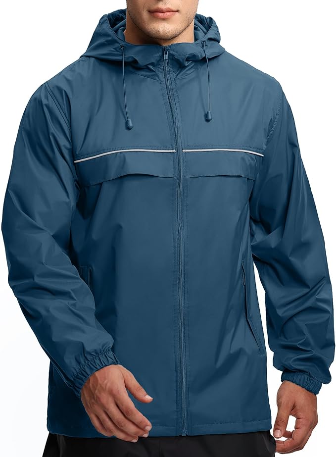 GEEK LIGHTING Rain Jacket Men Lightweight Waterproof Jackets Packable Windbreaker Hooded Raincoat for Golf Cycling Outdoor