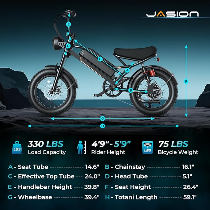 Jasion 3000W/2000W Electric Bike for Adults Teens,Electric Dirt Ebike 80/55 Miles Range,Moped Style E Bike 32/28MPH,20"/16"*4 Fat Tire Off Road Bike with Cruise Control,Dual Suspension E Motorcycle