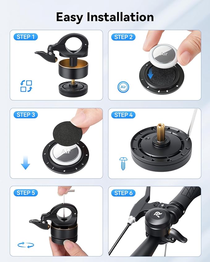 Bike Bell for Apple AirTag 120dB, Hidden Bicycle Holder GPS Tracker Bicycle Bell Anti-Theft, Waterproof Bike Bells for Kids & Adults, Fits 0.87in/22.2mm Handlebars Cycling Bike Accessories